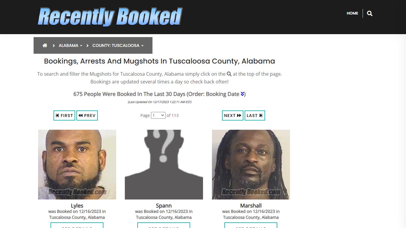 Bookings, Arrests and Mugshots in Tuscaloosa County, Alabama